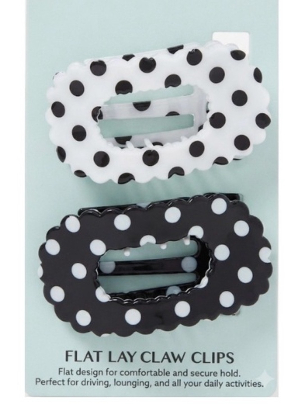 New ♠️🥰 Piper K SET OF 2 Flat Claws Hair Clips In Black & White Polka Dots